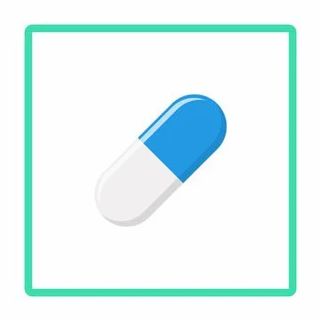 Blue Pill Capsule, Medicine, vector mark symbols green style. Isolated icon. Stock Illustration