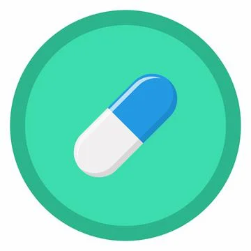 Blue Pill Capsule, Medicine, vector mark symbols green style. Isolated icon. Stock Illustration