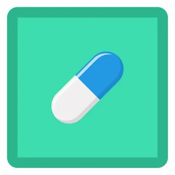 Blue Pill Capsule, Medicine, vector mark symbols green style. Isolated icon. Stock Illustration