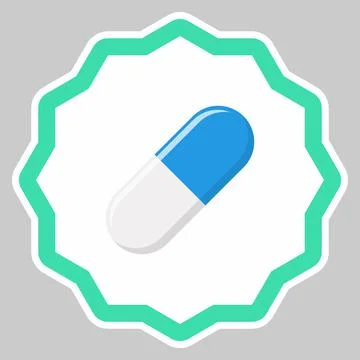 Blue Pill Capsule, Medicine, vector mark symbols green style. Isolated icon. Stock Illustration
