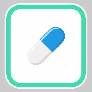 Blue Pill Capsule, Medicine, vector mark symbols green style. Isolated icon. Stock Illustration