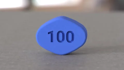 Blue pill for erectile dysfunction treatment on table, close-up. 3d rendering Video stock 258889386