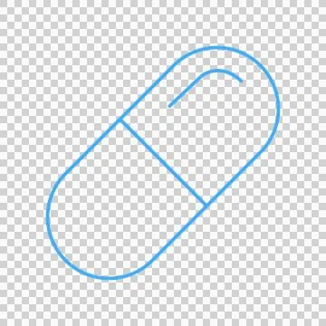 Blue pill icon on transparent background. Medical capsule symbol for healthcare. Stock Illustration