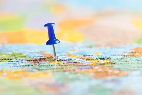 Blue pin on the map Stock Photos