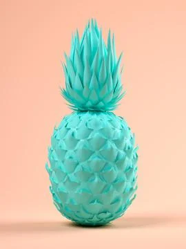 Blue pineapple on pink background 3D rendering Stock Illustration