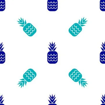 Blue Pineapple tropical fruit icon isolated seamless pattern on white background 스톡 일러스트