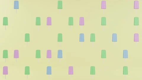 Blue, pink and green popsicle appearing and disappearing on yellow background 스톡 동영상 131419081