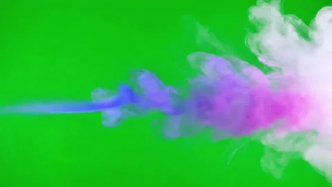 Blue pink and white gradient color smoke flying in pure clean green screen Stock Footage 317811602