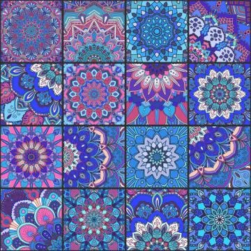 Blue Pink Boho Tile Seamless Illustrazione stock