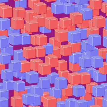 Blue Pink Cubes Seamless Pattern on Purple Stock Illustration