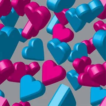 Blue Pink Hearts Seamless Pattern Stock Illustration