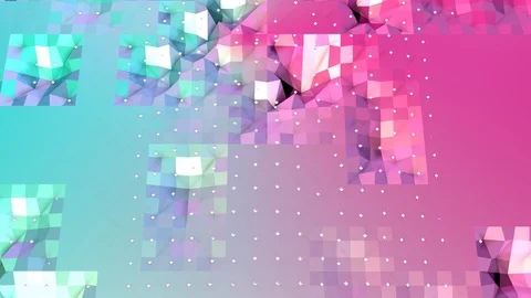 Blue pink low poly 3d surface and flying white crystals Stock Footage 85670923