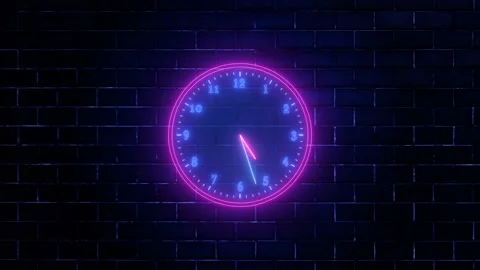 Blue pink neon light analog clock isolated animated on wall background Stock Footage 165742944