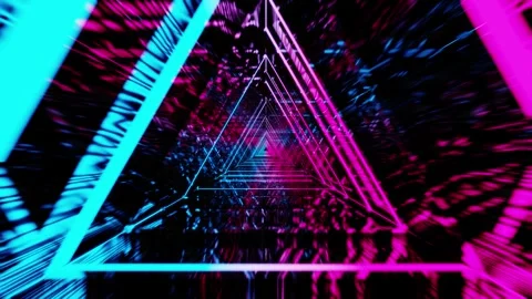 Blue with pink neon triangle gradiented tunnel VJ seamless loop background00 Stock-Footage 339709992