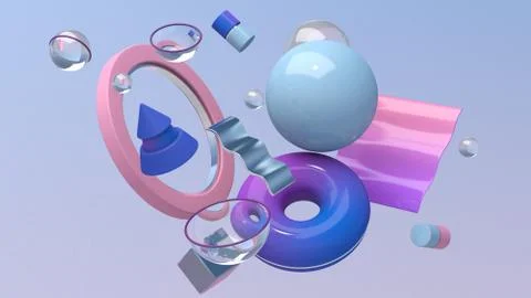 Blue, pink, purple geometric shapes. Abstract illustration, 3d rendering. Stock Illustration