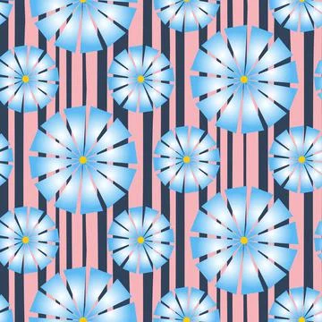 Blue pink seamless pattern on dark background, gradient petal chamomile daisy Illustrazione stock