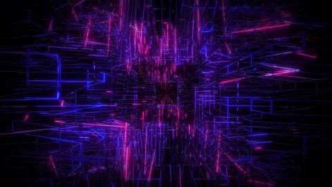 Blue pink wireframe visual design background 3d rendering Stock Illustration