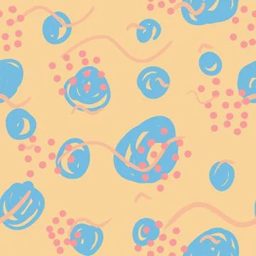 Blue, pink, yellow repeating pattern. Seamless texture. Abstract ornament. Peach 스톡 일러스트