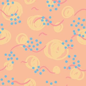 Blue, pink, yellow repeating pattern. Seamless texture. Abstract ornament. Peach Stock Illustration
