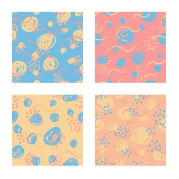 Blue, pink, yellow repeating pattern. Set of seamless textures. Stock Illustration