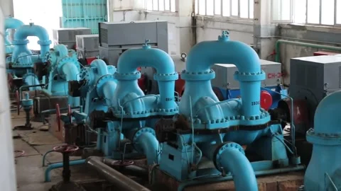 Blue pipes in a heating station Stock Footage 230642059