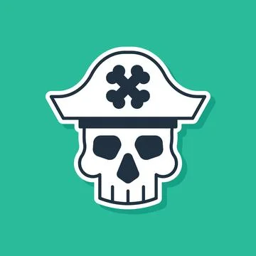 Blue Pirate captain icon isolated on green background.  Vector Stock Illustration