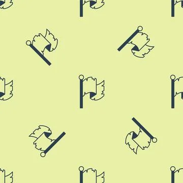 Blue Pirate flag icon isolated seamless pattern on yellow background.  Vector 스톡 일러스트