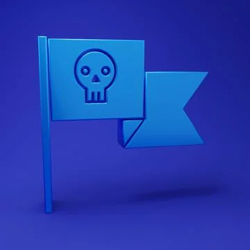 Blue Pirate flag with skull icon isolated on blue background. Minimalism co.. Stock Illustration