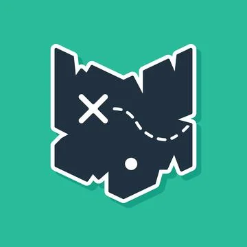 Blue Pirate treasure map icon isolated on green background. Vector Illustrazione stock