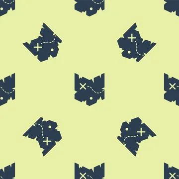 Blue Pirate treasure map icon isolated seamless pattern on yellow background Stock Illustration