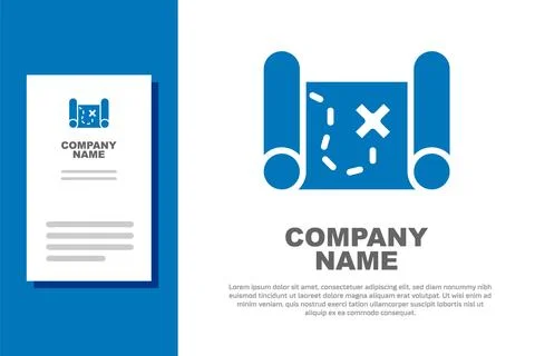 Blue Pirate treasure map icon isolated on white background. Logo design tem.. Stock Illustration