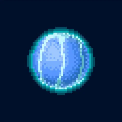 Blue pixel aqua water sphere 8bit game space body Stock Illustration