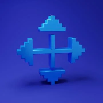 Blue Pixel arrows in four directions icon isolated on blue background. Curs.. Stock Illustration