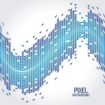 Blue pixel background with design of wave Stock Illustration