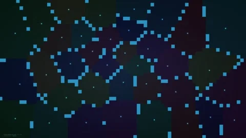 Blue Pixel Fragment Grid Loop - Dark Polygonal Digital Background Video stock 341564766