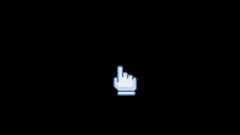 Blue pixel hand cursor clicks three times across the screen. Retro computer Stock Footage 311160994