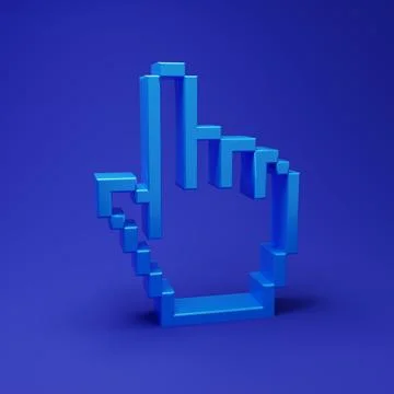 Blue Pixel hand cursor icon isolated on blue background. Pointer hand curso.. Stock Photos