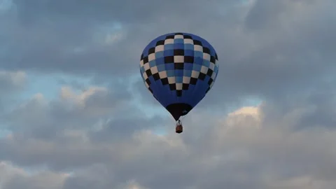 Blue Pixel Pattern Hot Air Balloon Flying Sky Stock Footage 336827558
