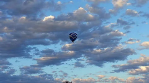 Blue Pixel Pattern Hot Air Balloon Flying Sky Stock Footage 336827560