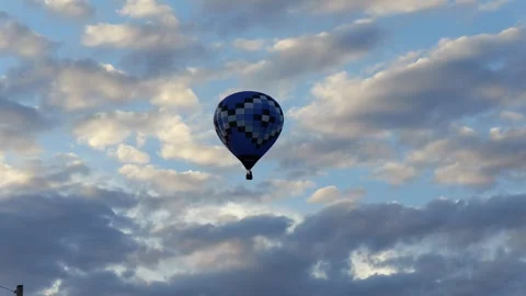 Blue Pixel Pattern Hot Air Balloon Flying Sky Stock Footage 336827563