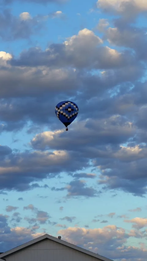 Blue Pixel Pattern Hot Air Balloon Flying Sky Stock Footage 336827564