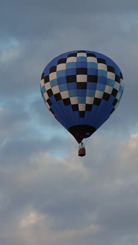 Blue Pixel Pattern Hot Air Balloon Flying Sky Stock Footage 336827567