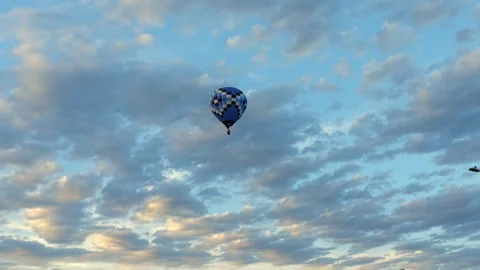 Blue Pixel Pattern Hot Air Balloon Flying Sky Stock Footage 336827569