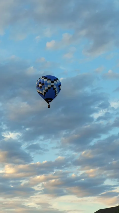 Blue Pixel Pattern Hot Air Balloon Flying Sky Stock Footage 336827570