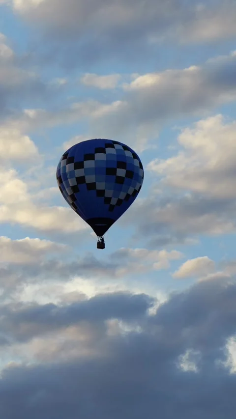 Blue Pixel Pattern Hot Air Balloon Flying Sky Stock Footage 336827573