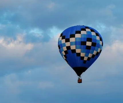 Blue Pixel Pattern Hot Air Balloon Flying Sky Stock Photos