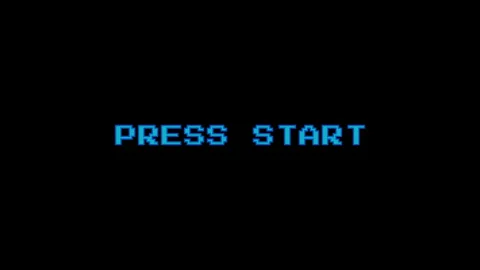 Blue pixel press start text on black background Stock Footage 312905593