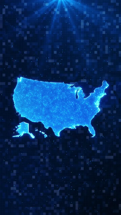 Blue Pixel USA Map with Futuristic Digital Data Background Stock Footage 342617209