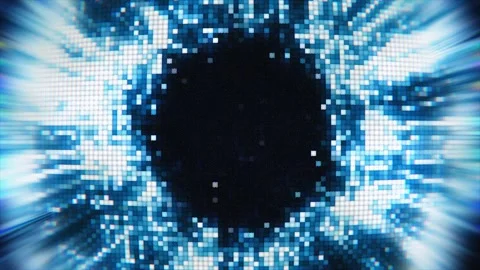 Blue pixelated digital eye cyber technology interface background. Stock Footage 345889114
