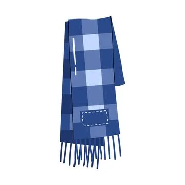 Blue plaid checked winter scarf with fringe vector illustration Stock Illustration